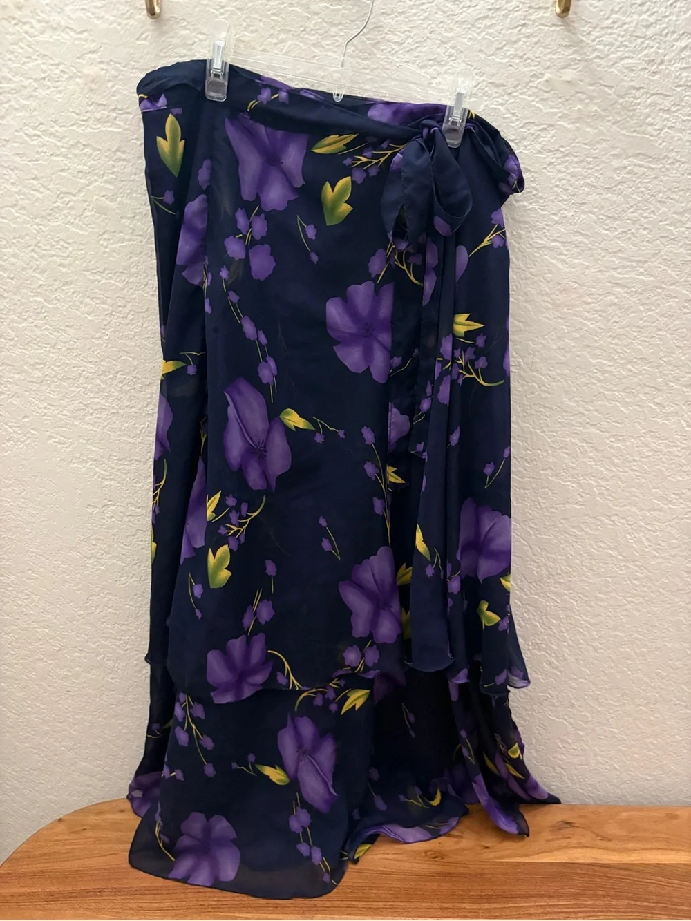 Source Unknown Navy Wrap Sarong with Purple & Yellow Floral Print